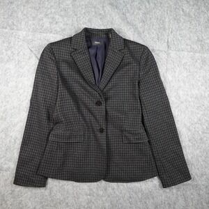 Theory‎ Jacket Womens 2 Gray Houndstooth Knit Shrunken Two Button Blazer Luxury